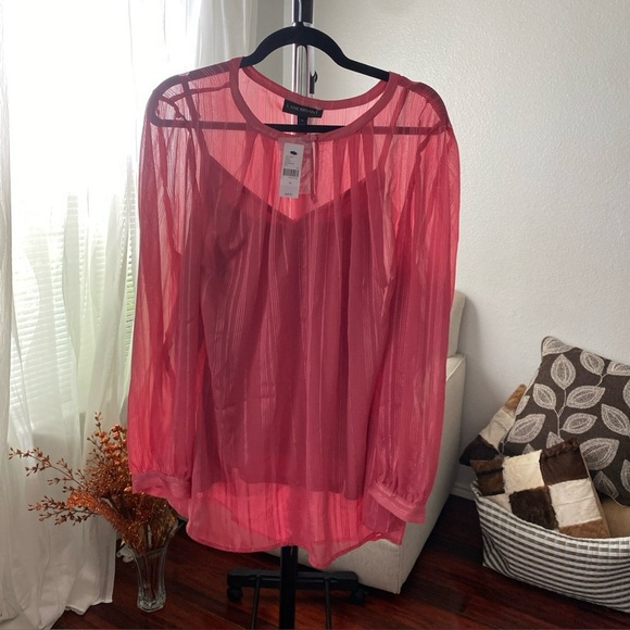 Lane Bryant Sheer Pink Blouse Top Women's Long Sleeve Size 16 New      (D- 13) - Picture 1 of 7